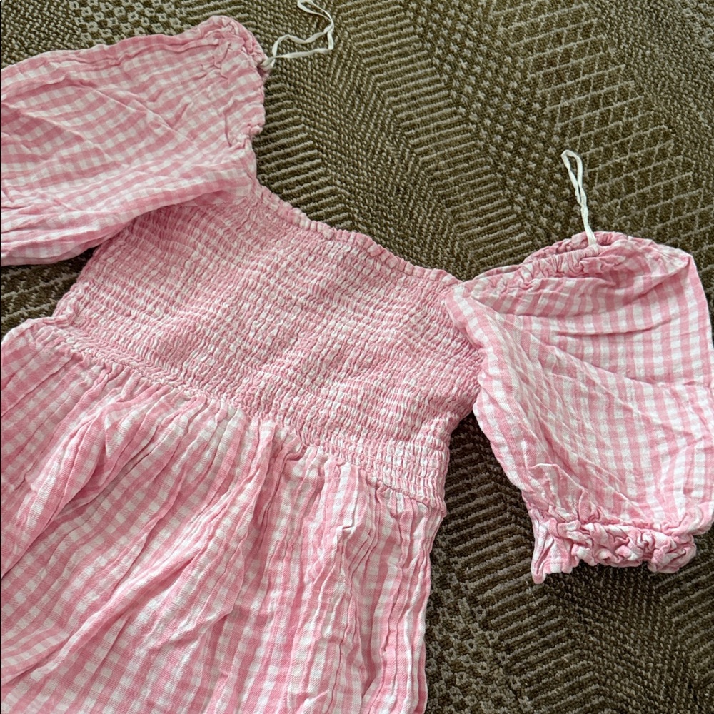 New Look Pink Checkered Puff Sleeve Dress maternity - Picture 3 of 4